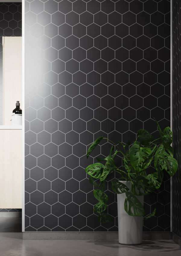 Fibo Black Silk Hexagon Tile - Image 2