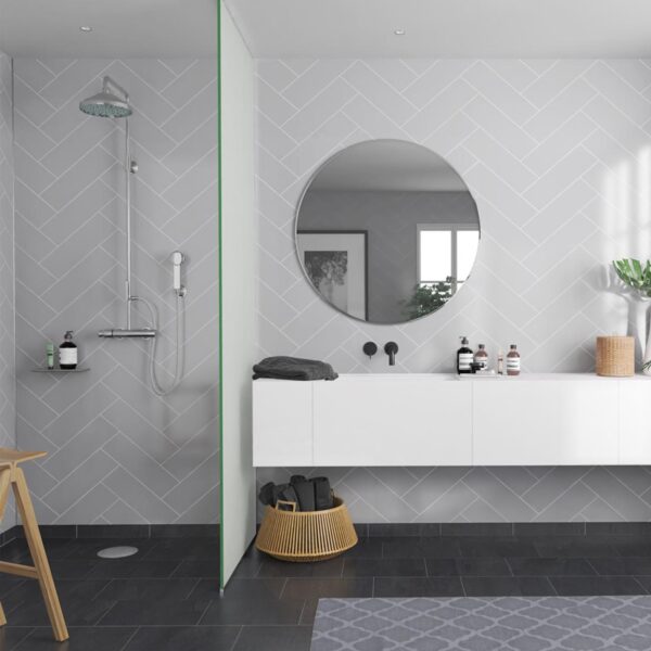 Fibo Medium Grey Herringbone Tile