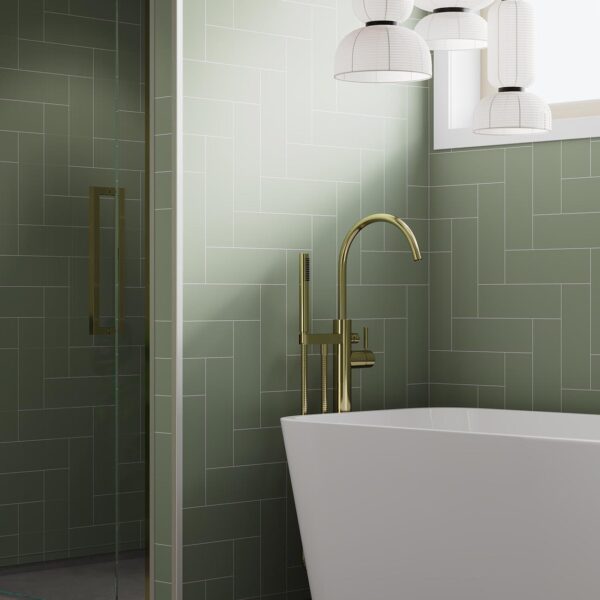 Fibo Olive Green Straight Herringbone Tile - Image 6