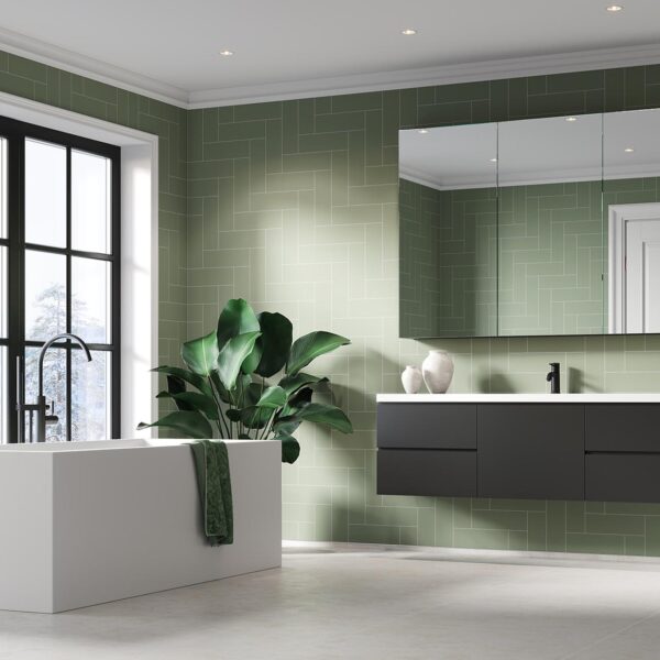 Fibo Olive Green Straight Herringbone Tile