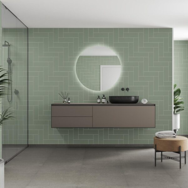 Fibo Olive Green Straight Herringbone Tile - Image 3