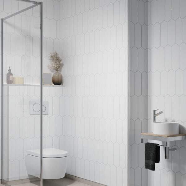 Fibo Denver White Elongated Hexagon Tile - Image 3