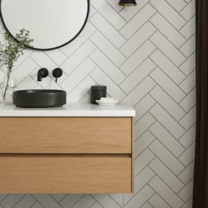 Grout Line White Herringbone - Neptune 1000 - PVC Wall Panel - 1m - (Single Panel)